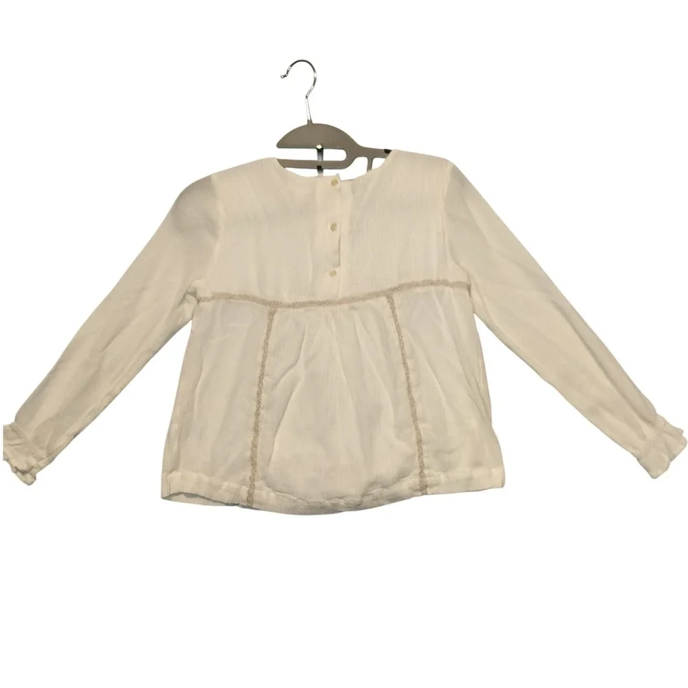 Gymboree Girls Cream‎ Lace Trim Long Sleeve Peasant Blouse Top Size L 10/12